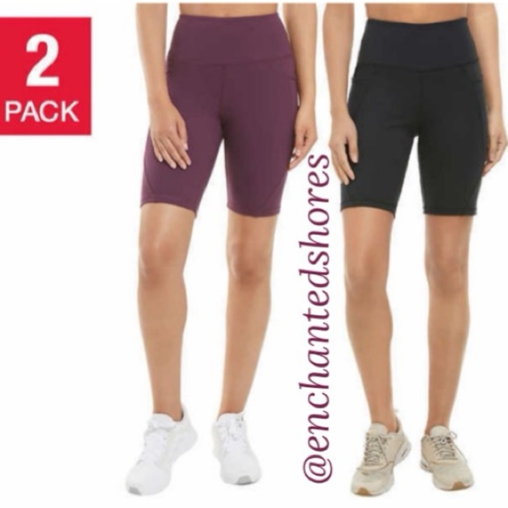 Bike Shorts High Waisted Side Pocket Black Plum Burgundy 2 Pc Bundle Size Small